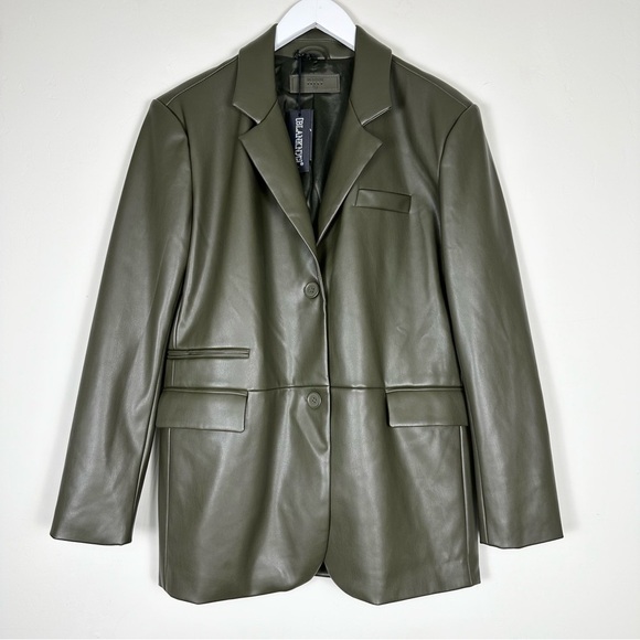 Blank NYC Faux Leather Blazer Jacket Olive Green - Picture 1 of 10